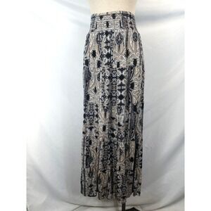 Boho Paisley Maxi Skirt XL Smocked Waist Grannycore Y2K Flowy Black Tan